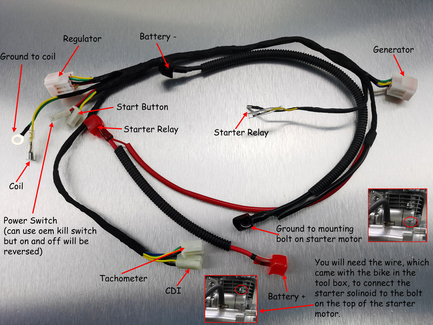 Electric Start Wire Kit for Kayo MR150 2017+ - NO Battery included